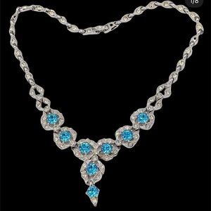 Stunning Vintage Bogoff Aqua Rhinestone Necklace